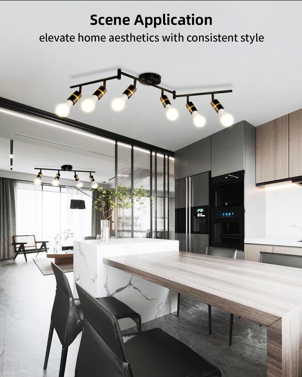 HiBay Track Lighting Fixtures Ceiling, Directional 6-Light Track Spot Light, Modern Black Gold Spotlight Indoor for Kitchen Dining Living Room, E26 Base, Bulbs Not Included