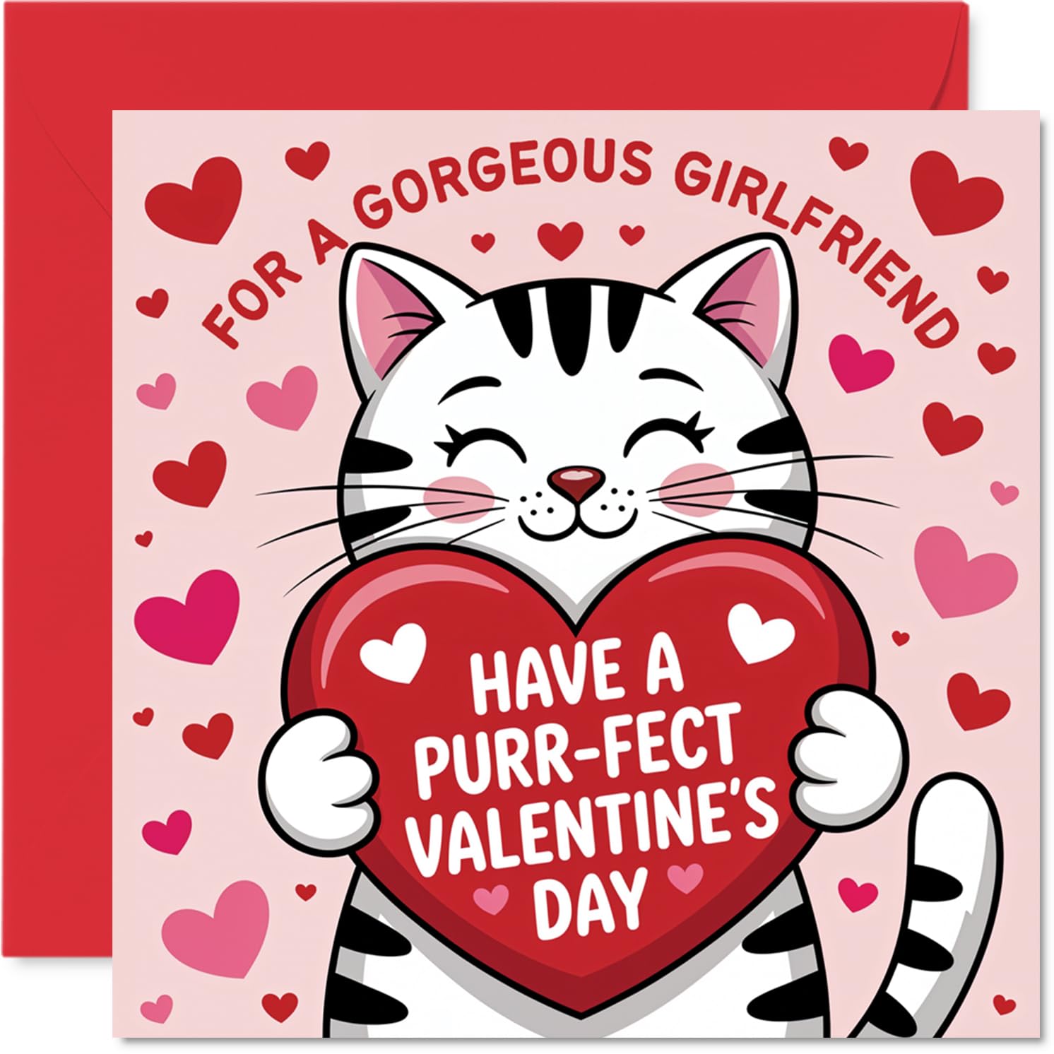 Girlfriend Valentines Day Card - Purr-Fect Day - Happy Valentines Card for Girlfriend from Boyfriend Partner, 145mm Wedding Valentine Greeting Cards