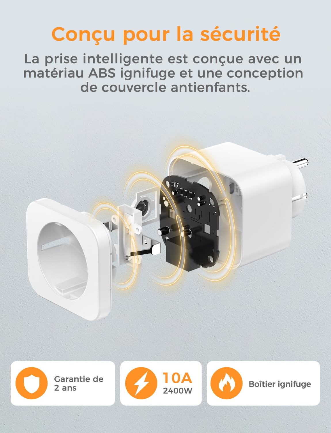 Refoss Prise intelligente Alexa, WiFi prise temporisée avec contrôle vocal, contrôle à distance via l'application Refoss, compatible avec Alexa et Google Home, 2400 W, 10 A, type F, 4 pièces