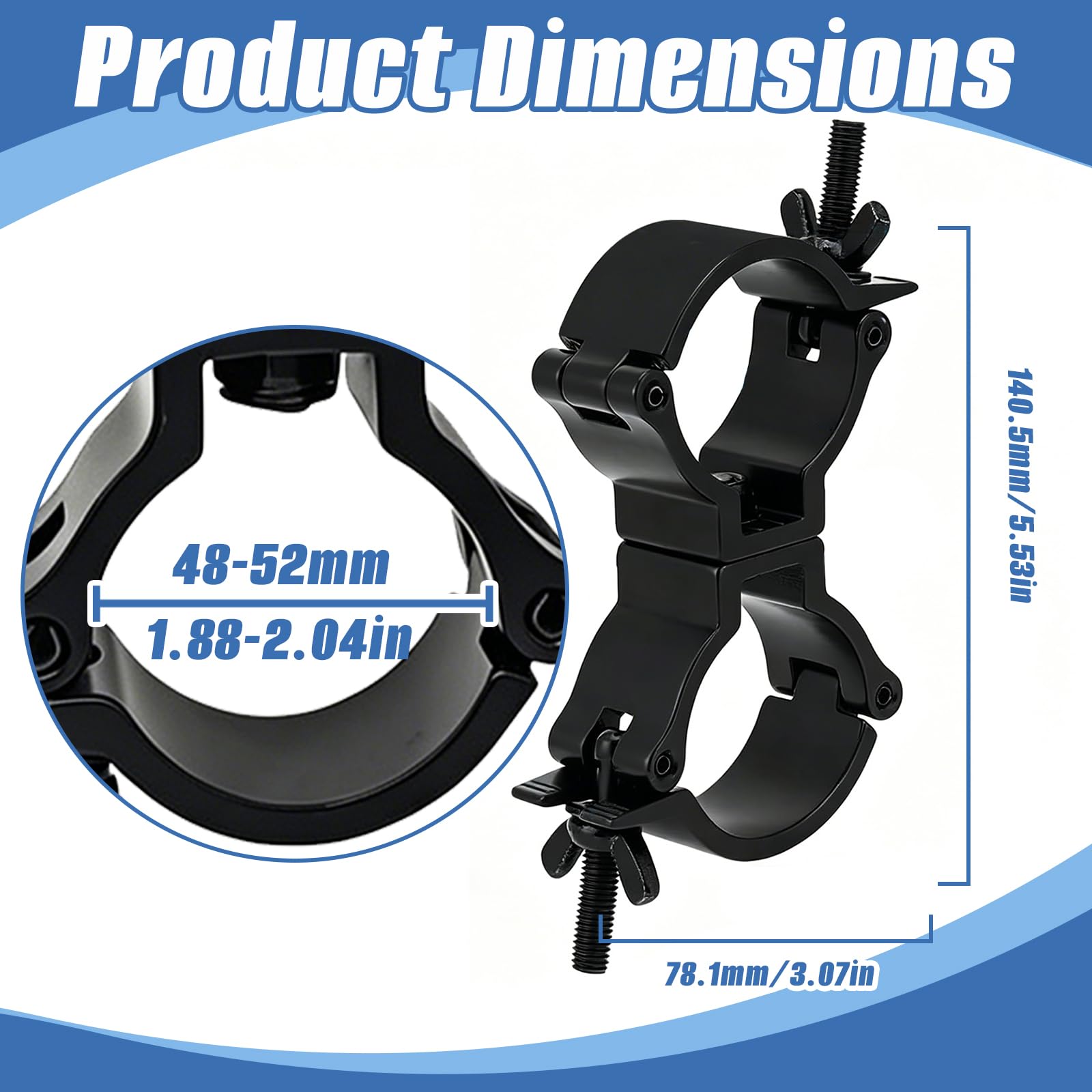 Abrazadera para Luces de Escenarios, 4Pcs Dual Truss Clamp de Aleación de Aluminio 48-52mm Giratorio Doble Gancho Truss Garras Truss Ganchos Abrazaderas deTubo Capacidad de 100 kg