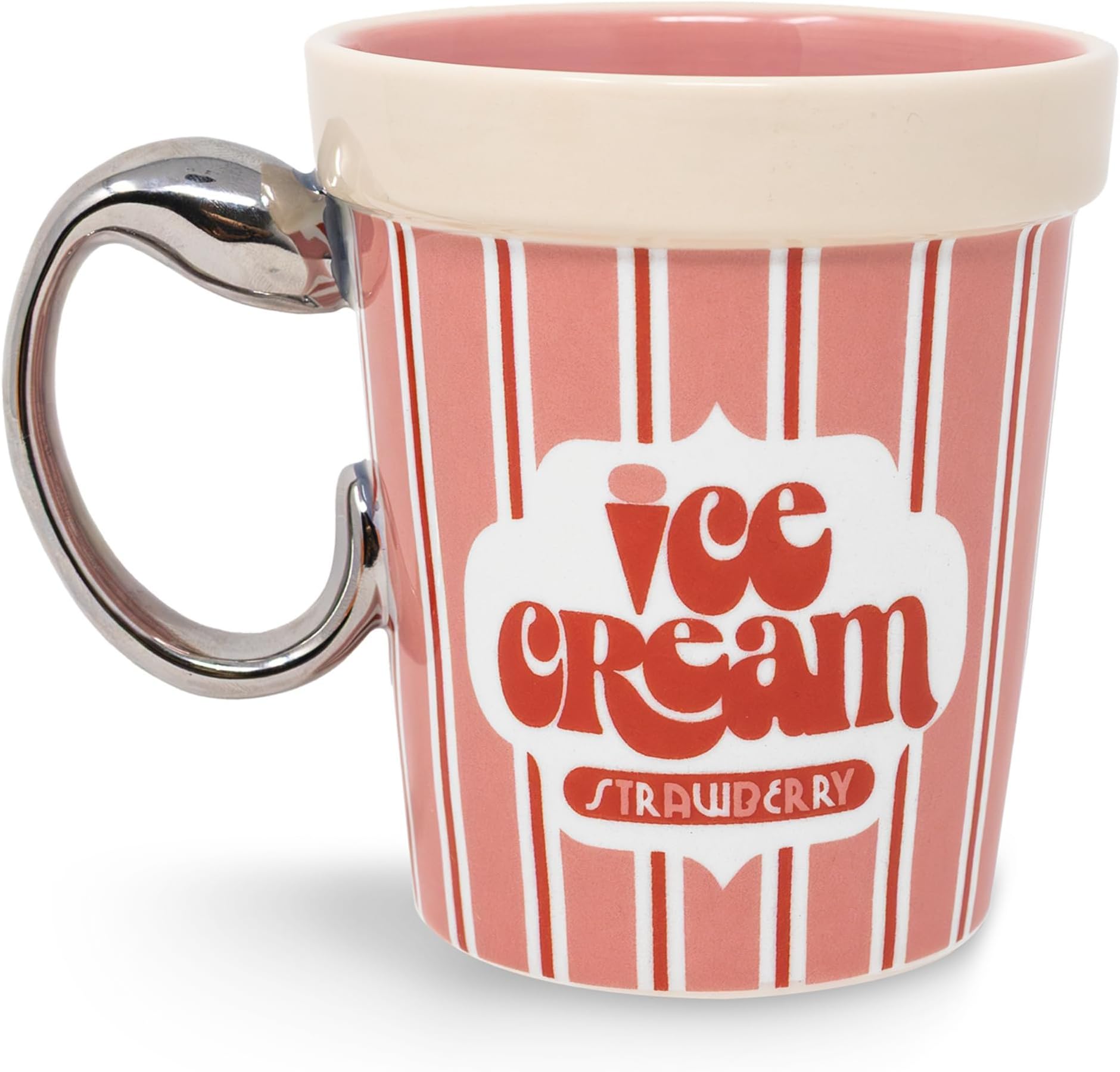 Ice Cream Carton Coffee Mug, Novelty Ceramic Cup with Spoon Shaped Handle, 13 Ounce Coffee and Tea Cup, Unique Mug (Ice Cream Carton)