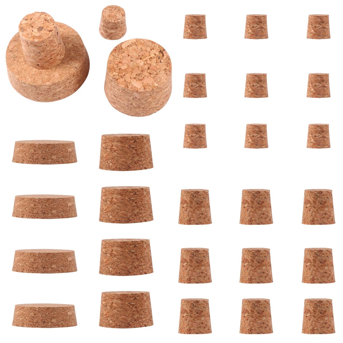 Tapones de corcho cónicos multitalle para sellar botellas de vino y aceite de forma natural