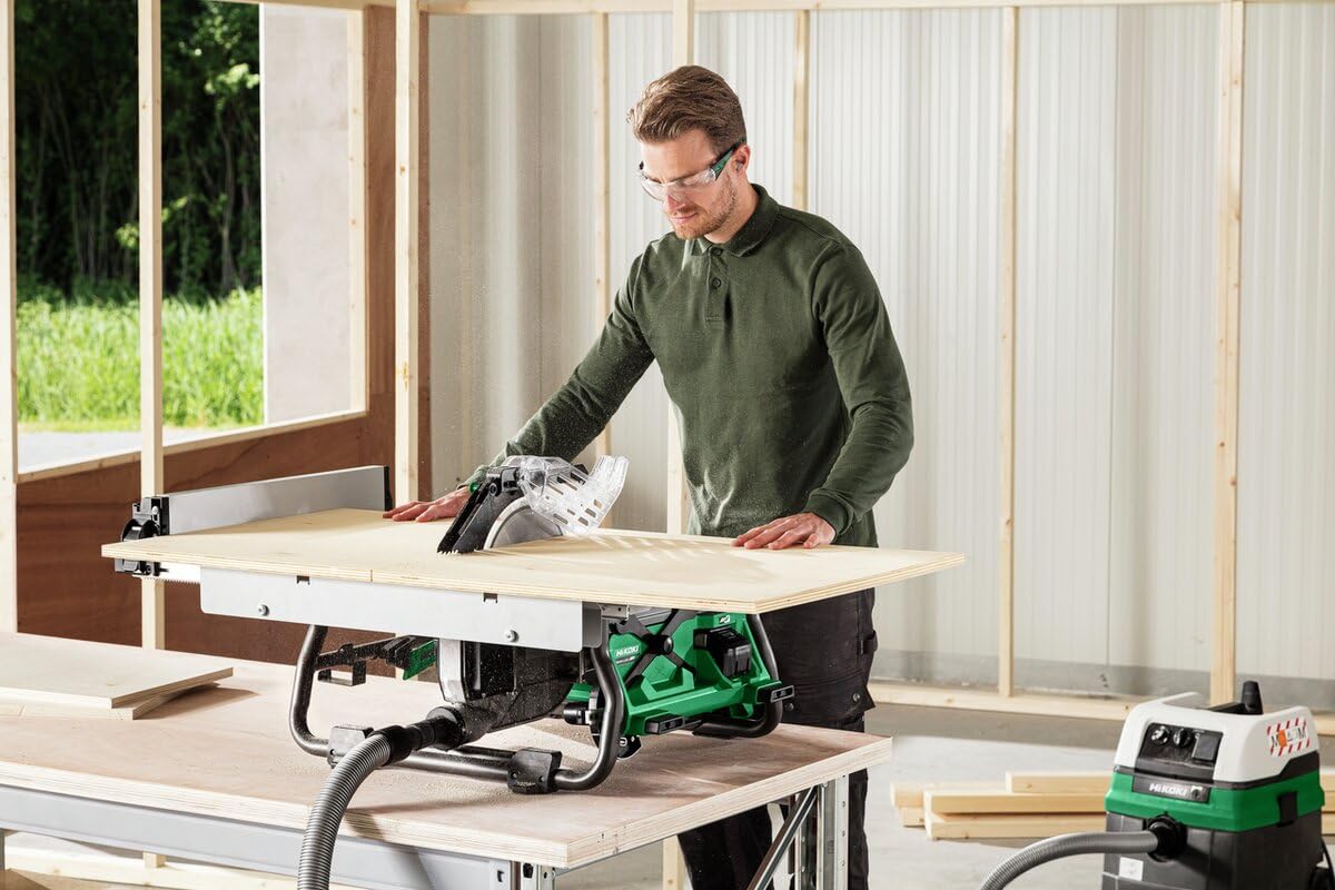 HiKOKI Sierra de Mesa a Batería - 36V, Ø254mm, Profundidad de Corte 79mm - Arranque Suave, Freno Eléctrico, Protección contra Sobrecargas, Cambio sin Herramientas, Compacta y Robusta - Mesa Extensible | Corte de 79mm, arranque suave, freno eléctrico, mesa