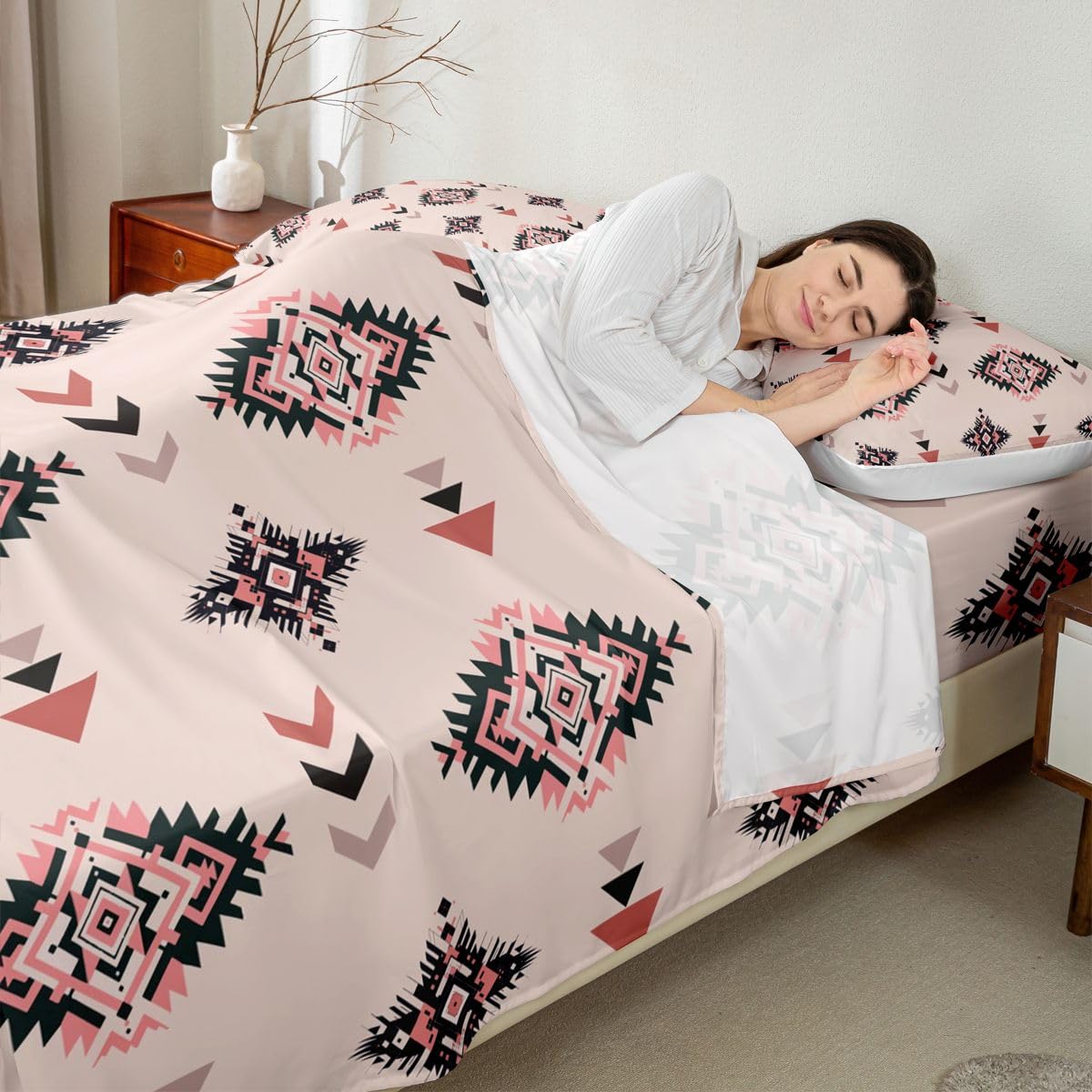 Homewish Boho Western zestaw pościeli podwójne południowo-zachodnie rdzenne azteckie prześcieradła egzotyczne indiańskie plemienne vintage pościel - etniczne plemię strzała aztecki zestaw pościeli 4