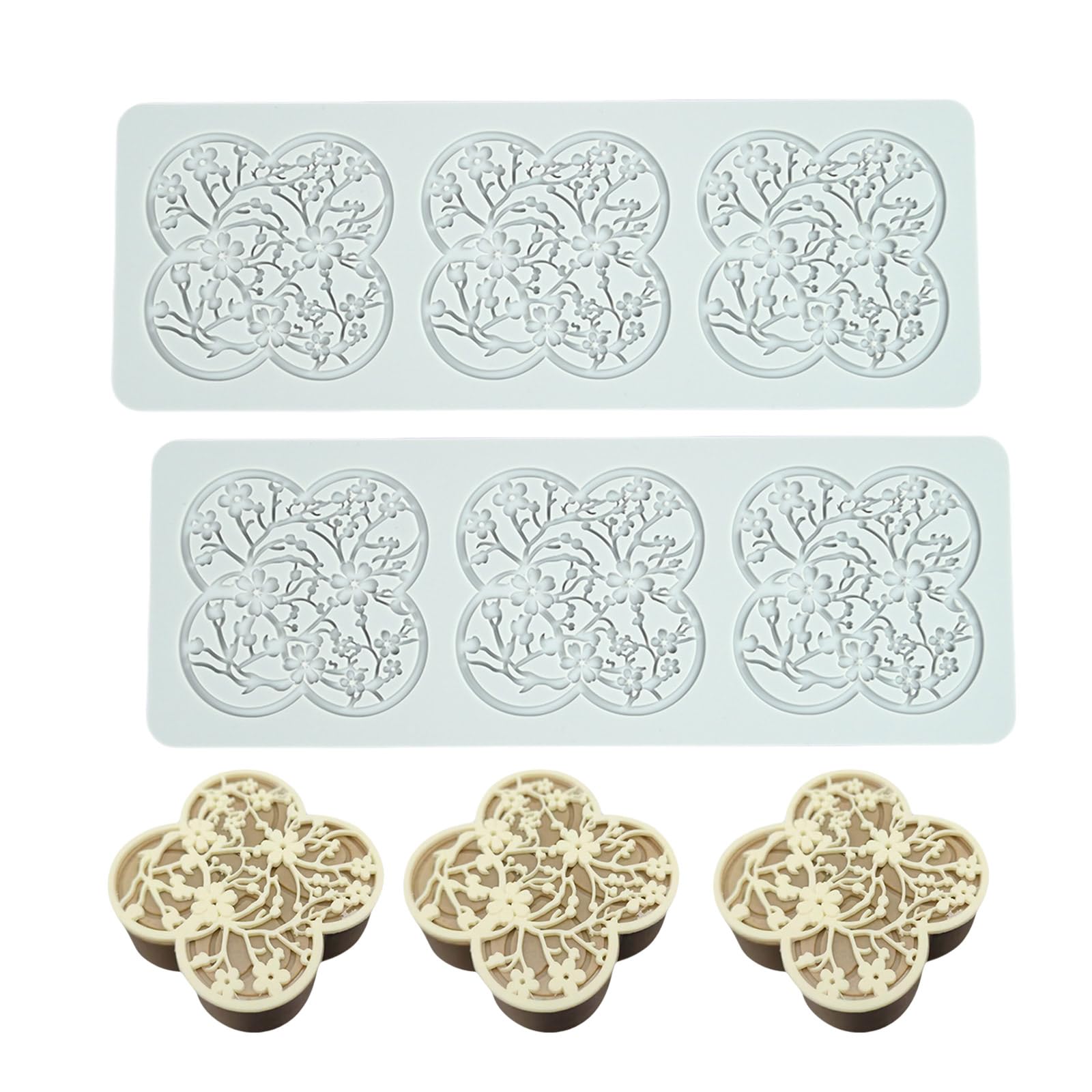 Tsophreniq 2Pcs Flower/Pattern Lace Mat Pastries Molds Fondant Impressions Mats Chocolate Silicone Molds Easy to Cleans Flower/Pattern Laces Mat Candy Heat Resistance Silicones