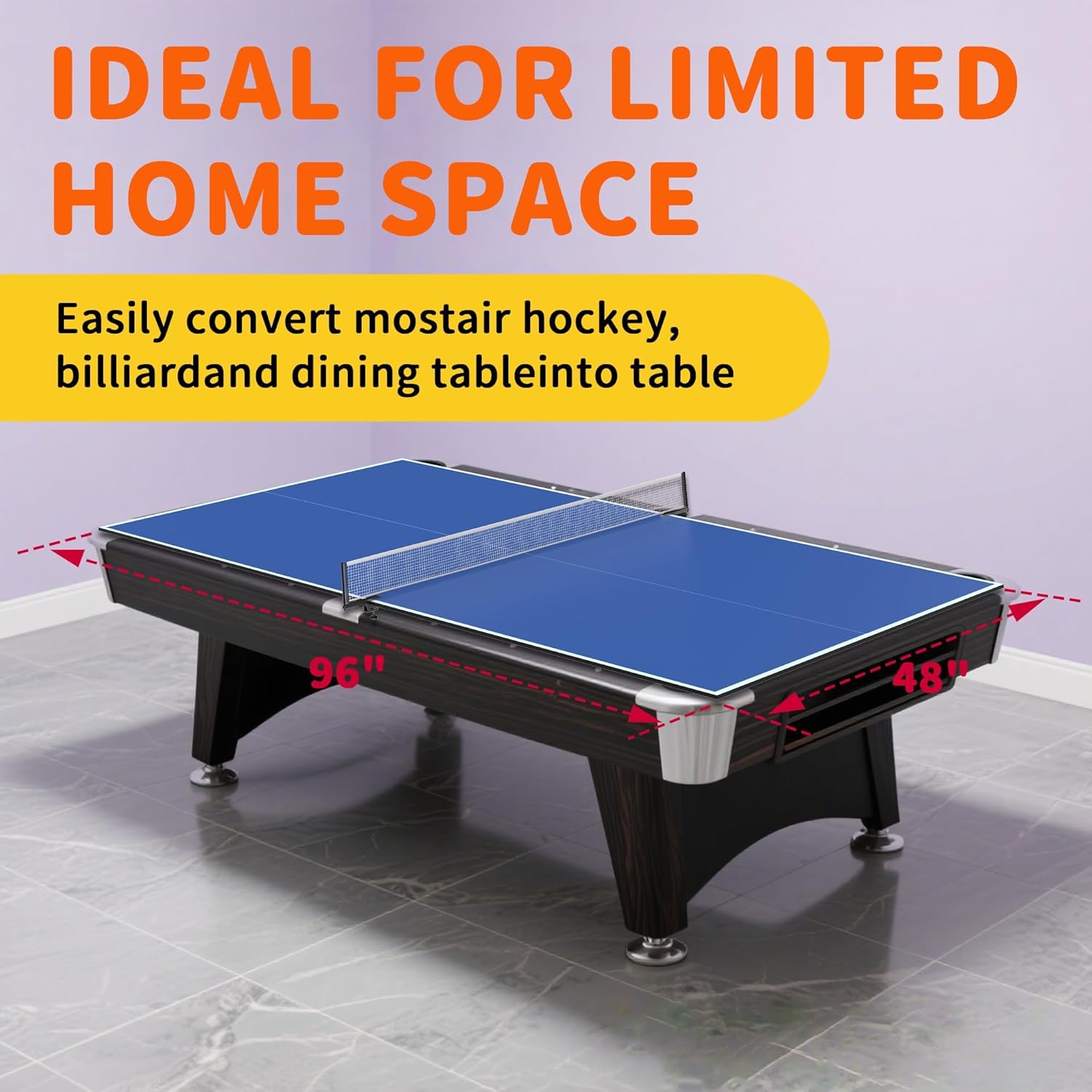 8ft x 4ft Foldable Ping Pong Table Topper for Pool Table, Professional Table Tennis Table Conversion Top with Net & Premium Foam Padding - Perfect for Family Game Rooms,Easy Storage/Assembly
