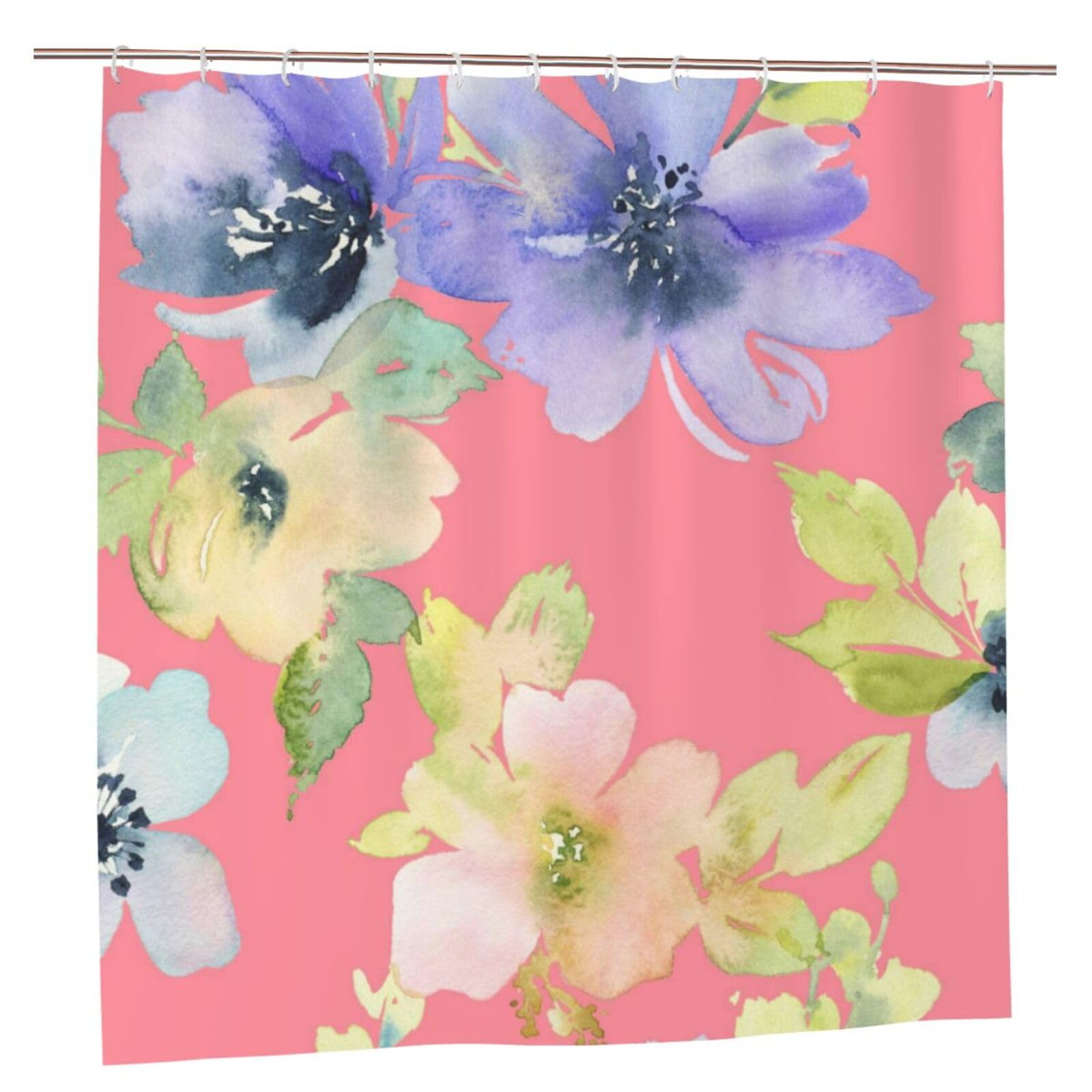 Oudrspo Polyester Fabric Shower Curtain - 70x70 Inch with Metal Grommets, Artistic Privacy Design, Seamless Pattern with Flowers Watercolor. Gentle Colors. Female Pattern. Handmade1