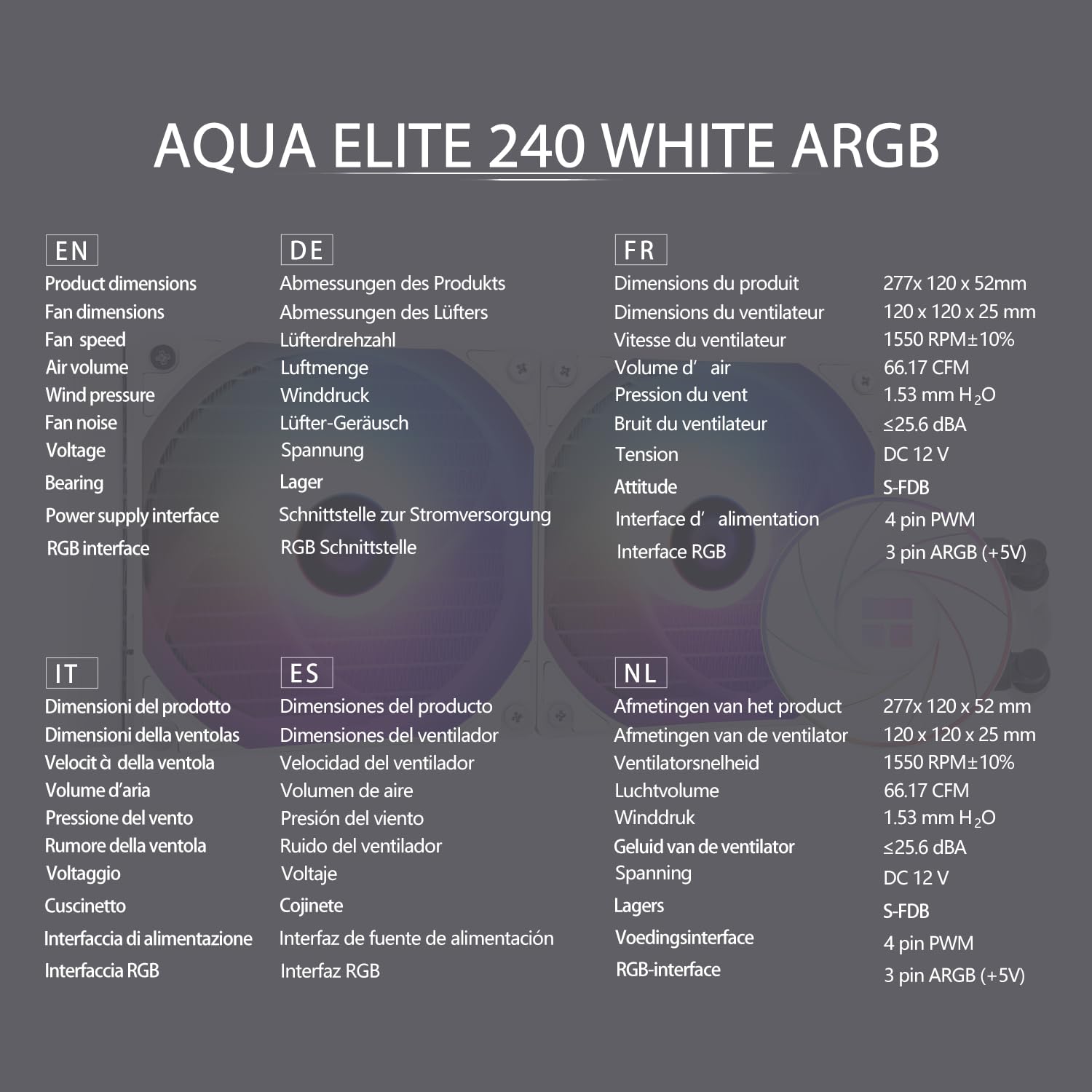 TR-Thermalright AQUA ELITE 240 Bianco ARGB Liquid CPU Cooler, 240 mm Aio Cooling, doppia ventola PWM Low Noise-ARGB, per AMD AM4/AM5, Intel LGA1851/1700/115x/1200/2011(bianco)