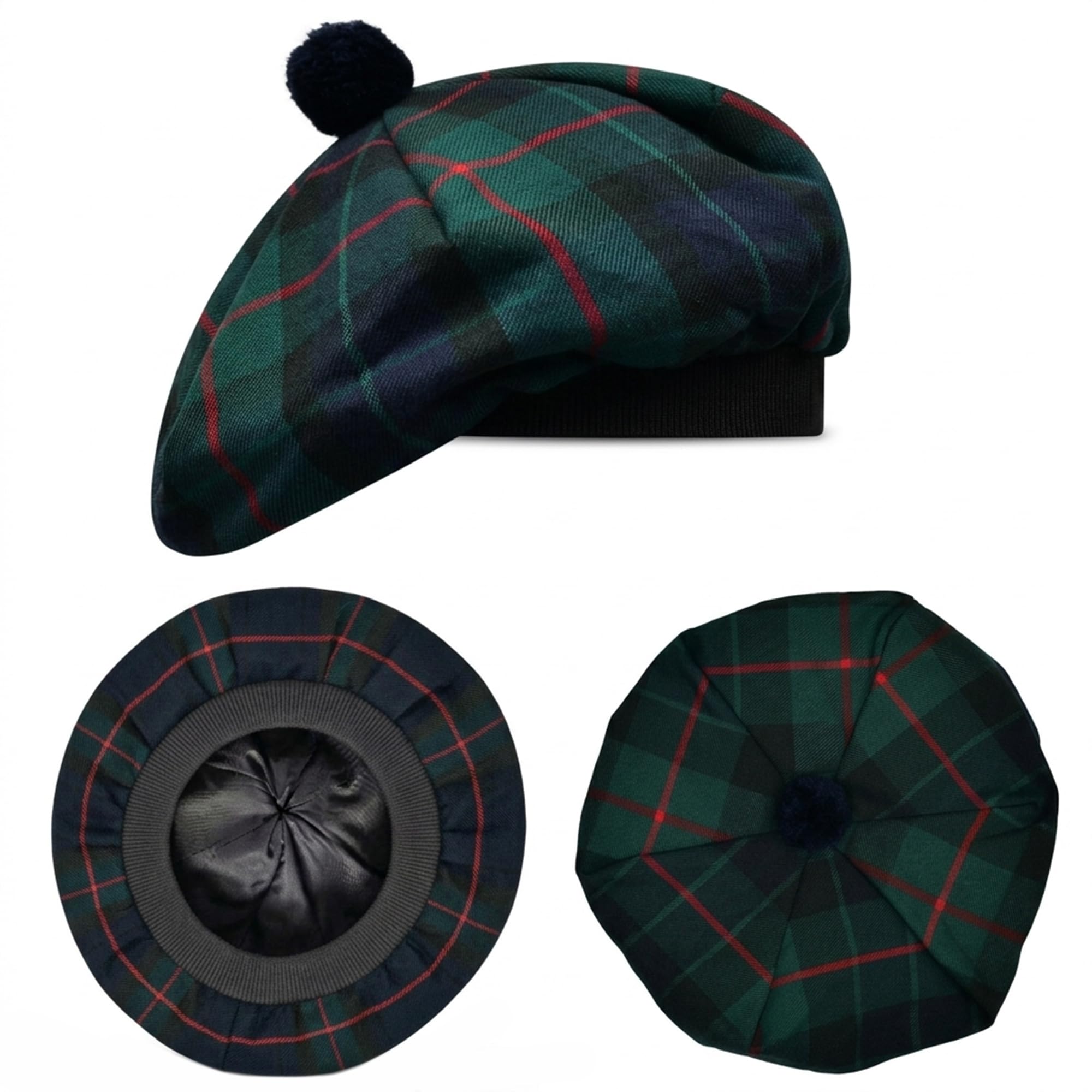 Scottish Hat Tam o Shanter Scottish Bonnet Tartan Hat P.V Tartan (Polyviscose) Wool Blend with Pompom | One Size fits All.