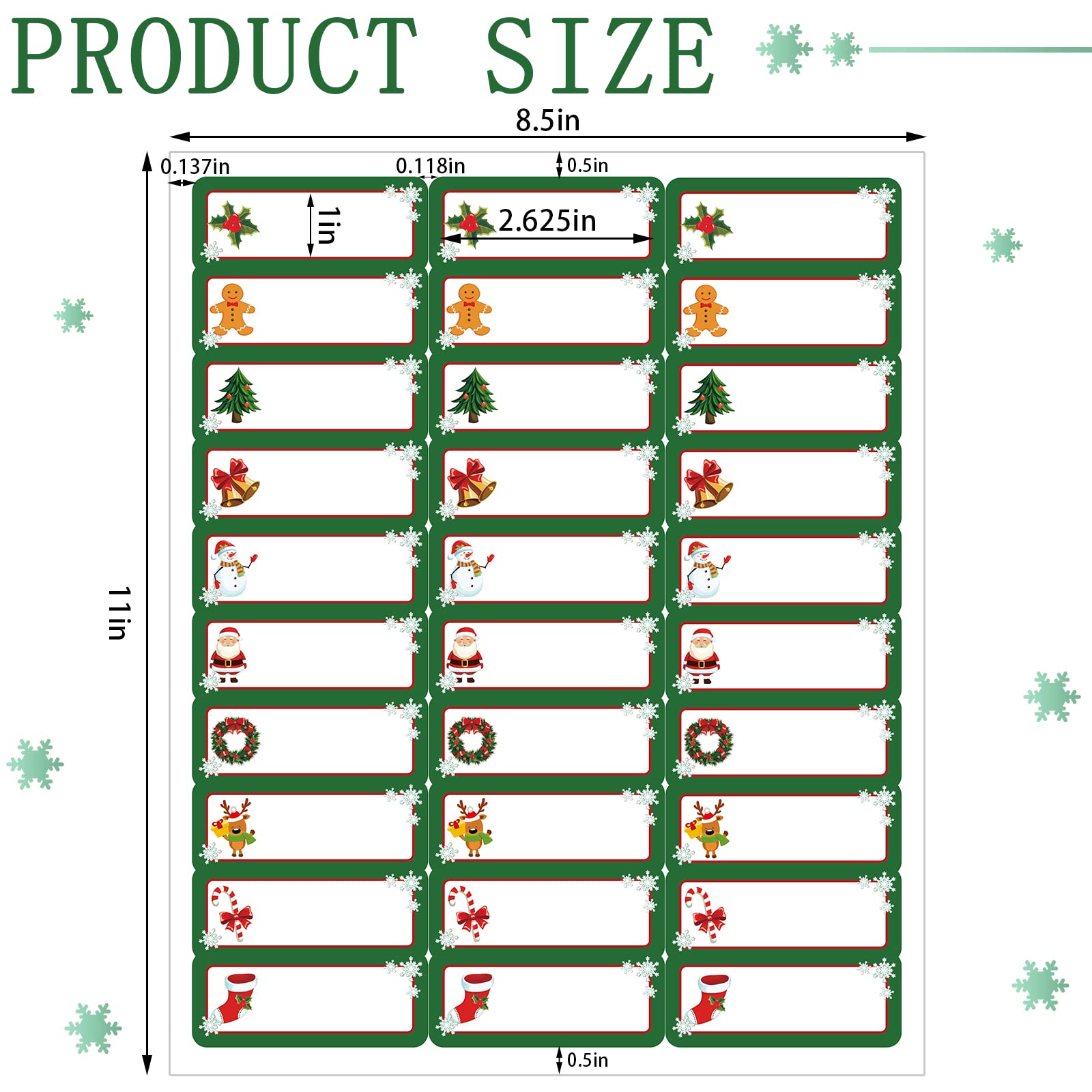 750 Pcs Christmas Address Labels Printable - 1 X 2.625 Inch Gift Tags, Compatible With Laser/Inkjet Printers