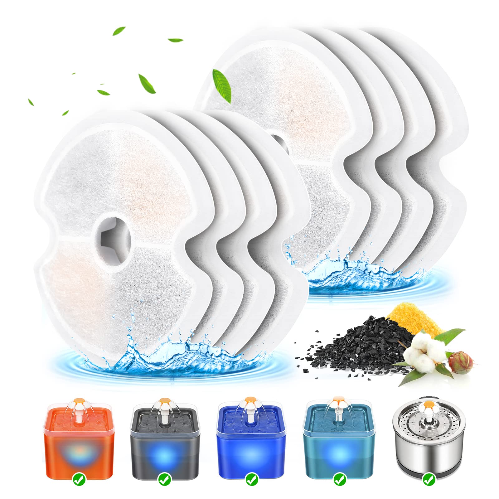 NautyPaws Cat Water Filter Replacement, 8 Packs Replacement Carbon Filters for 84oz/2.5L Stainless Steel Automatic Cat Water Fountain, Pet Water Fountain…