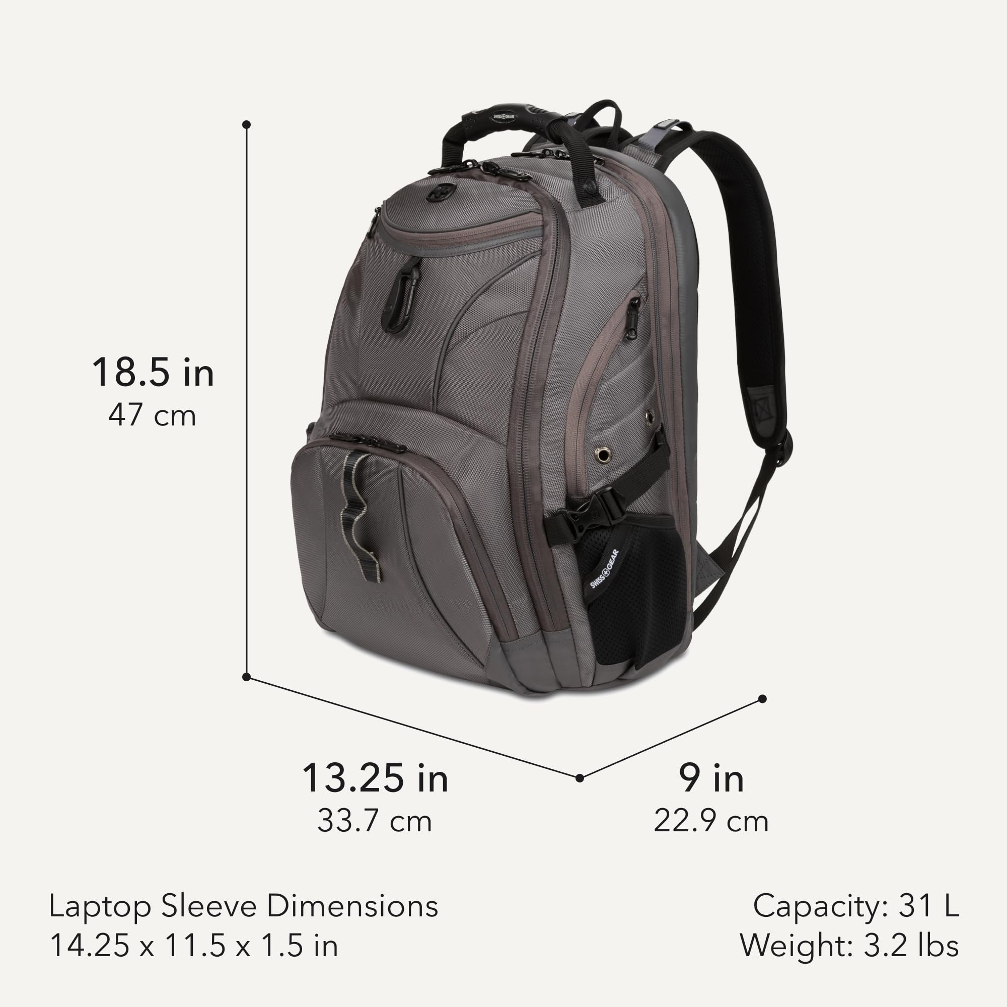 SWISSGEAR 1900 ScanSmart Laptop Backpack, Fits Most 17-Inch Laptops, TSA-Friendly Lay-Flat Design, RFID Protection, and Tablet Pocket, Black, 31L, 18.5-Inch view 2
