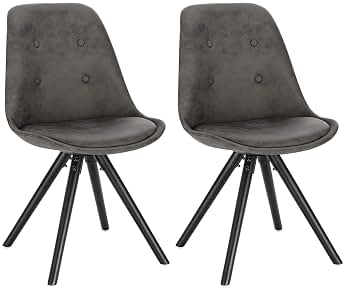 WOLTU 2X Sillas de Comedor Nórdica Asiento de Tela Estilo Vintage Pata de Madera Maciza con Respaldo Sillas Diseño Moderno Antracita BH268an-2