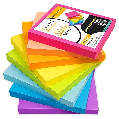 GLUN® Multicolour Sticky Notes 400 Sheets Strong Adhesive, Self-Stick, Multi-Color, Ideal for Notes, Organization, and Reminders Bright Morandi Colors