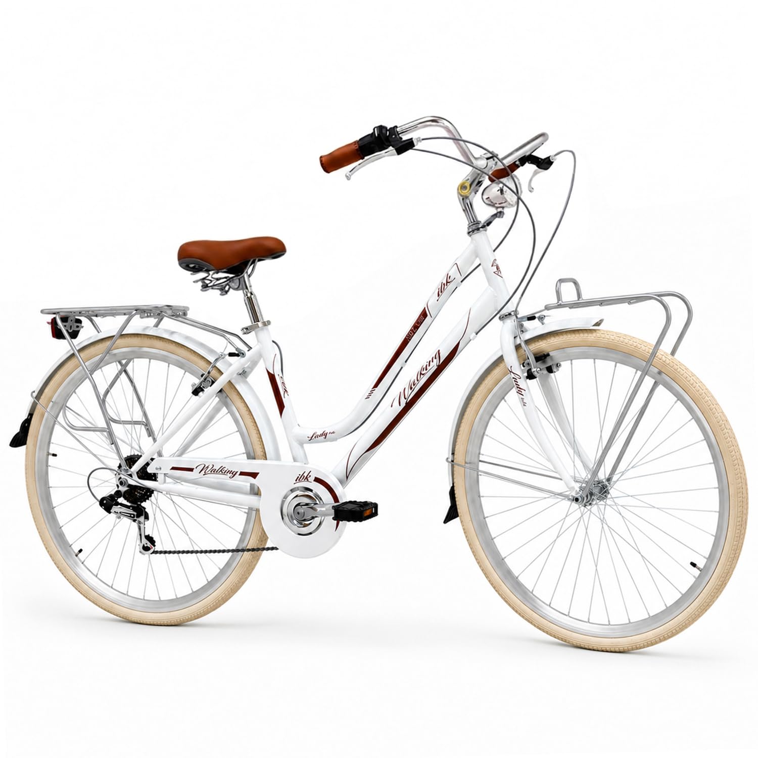 IBK Walking City Bike 28'' da Donna, Bicicletta da Passeggio, Cambio professionale 7 Velocità, Portapacchi e Porta Cestino inclusi