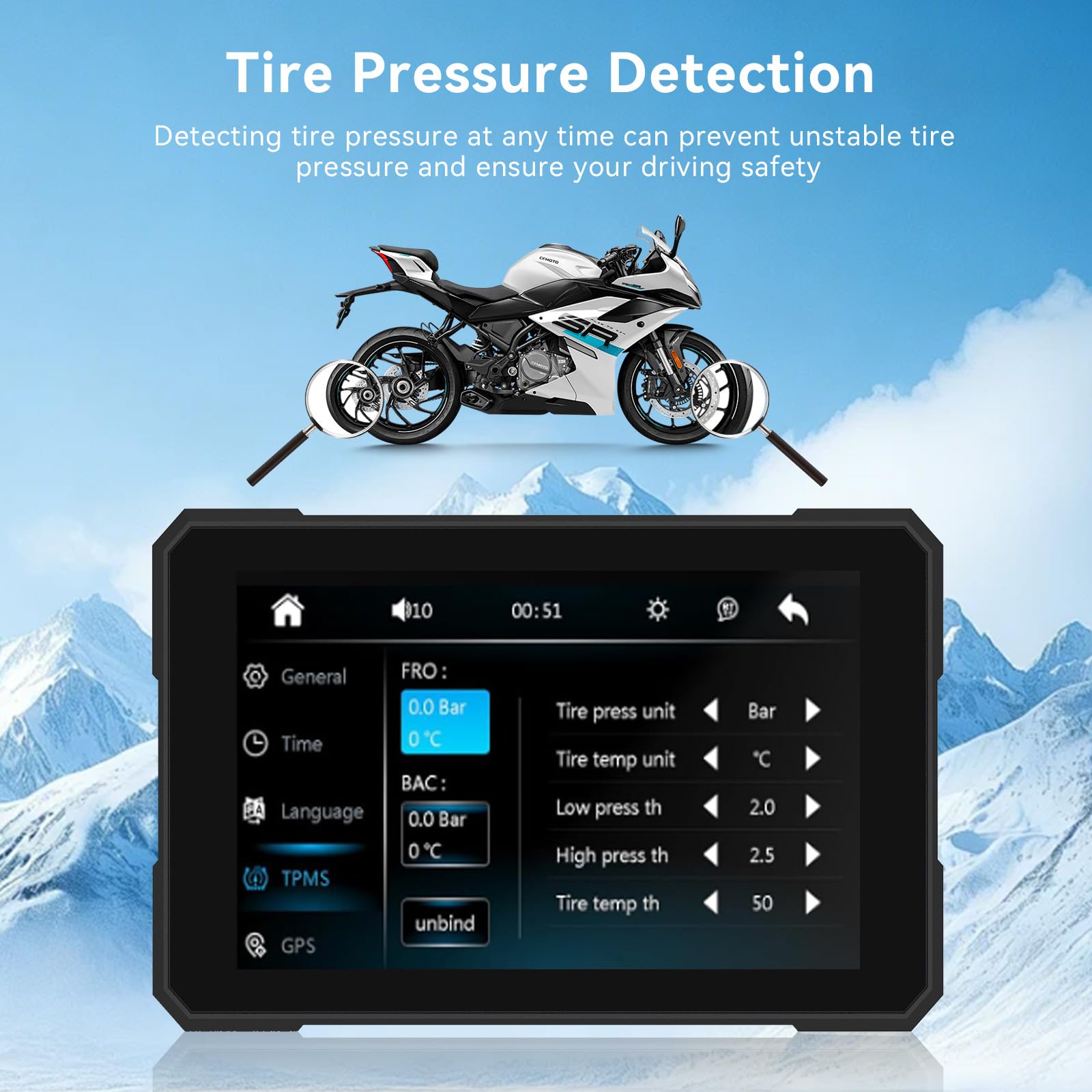 5 Pulgadas Pantalla Carplay de Motocicleta, IPX67 Impermeable, para CarPlay y Android Auto con Bluetooth Dual, Control de Voz, GPS, Detección de presión de neumáticos