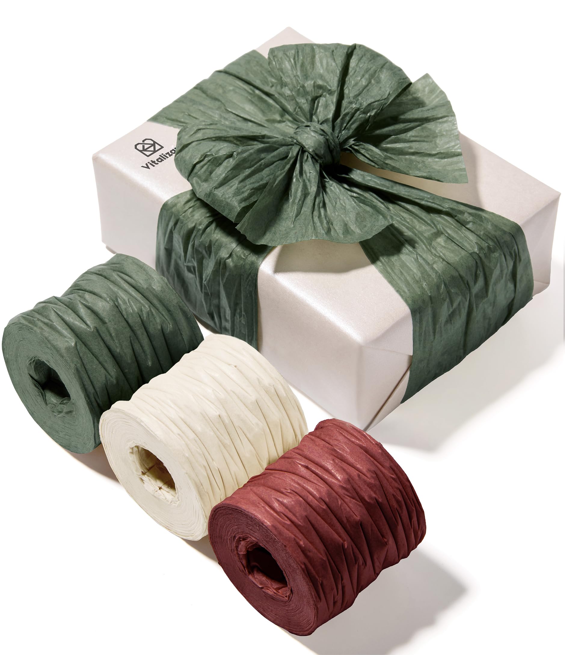 Vitalizart Crinkle Paper Ribbon Red & Green & White, 1.5″ x 75 Yards