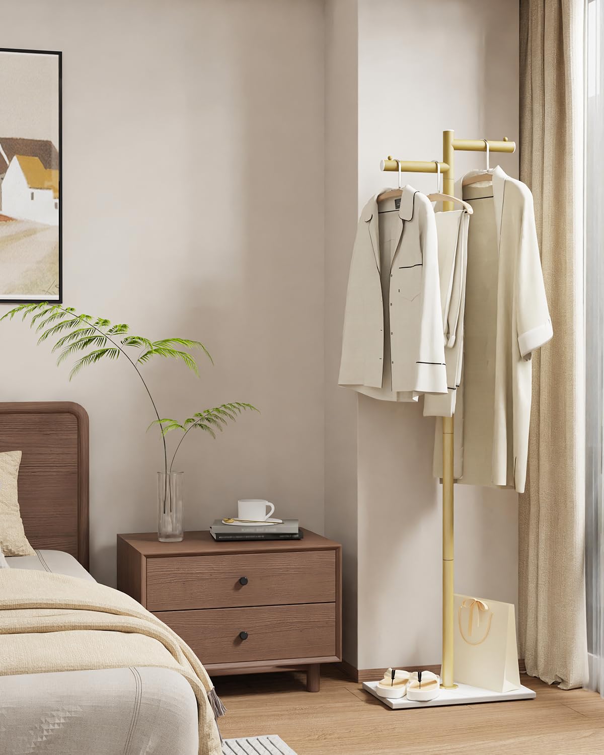 Appendiabiti da Terra in Metallo, Attaccapanni Autoportante, Armadio Appendiabiti Verticale Moderno, Base di Tavola Roccia, Usato per Ingressi, Camere da Letto, Corridoi, 175cm, Oro