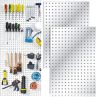 2 Pcs Pegboard, Metal Pegboard Wall Panels - Pegboard Wall Organizer System - Peg Boards for Walls, White Pegboard for Craft Room, Workbench, Kitchen, Office, Garage