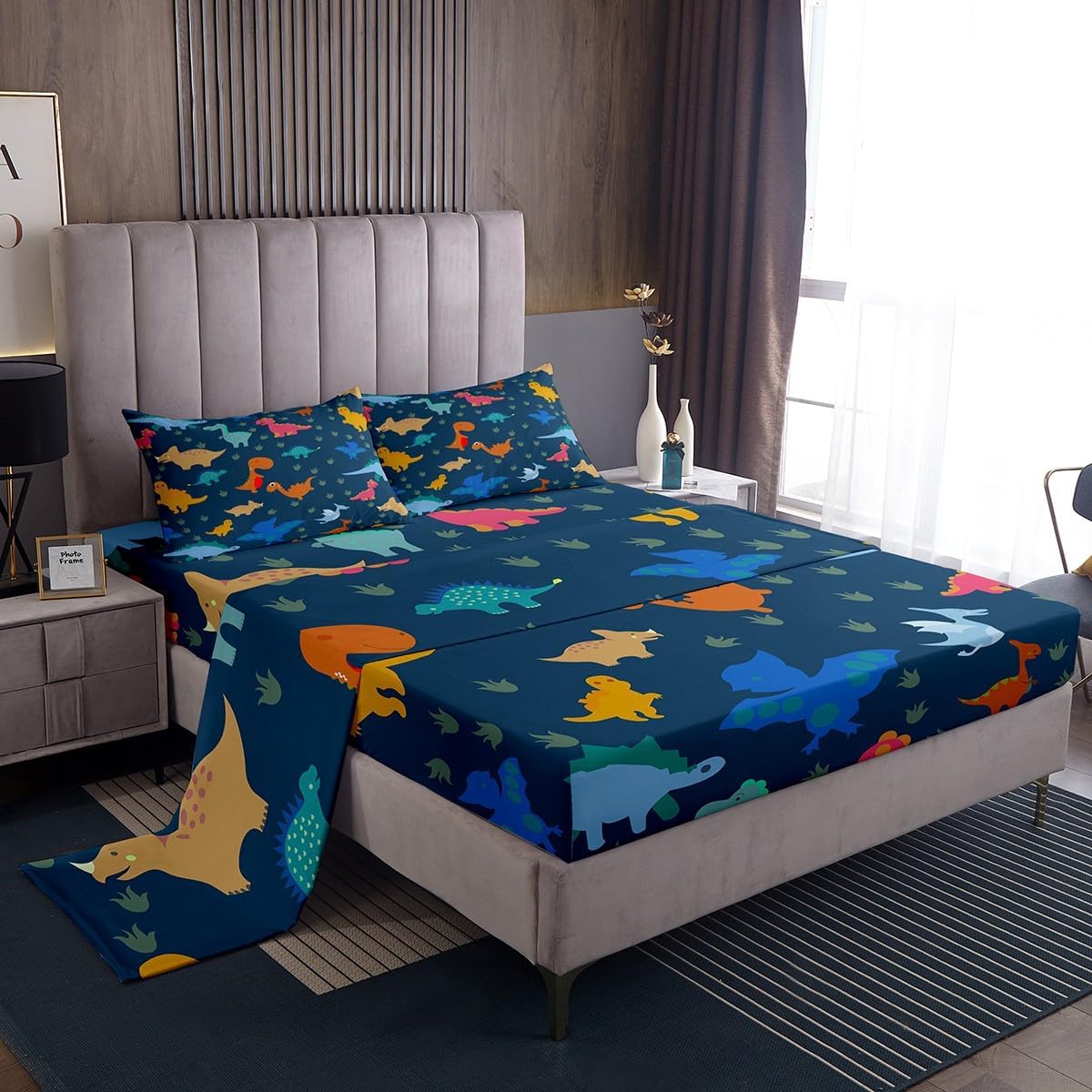 jejeloiu Dinosaur Bed Sheets Set Twin Size 3D Digital Print