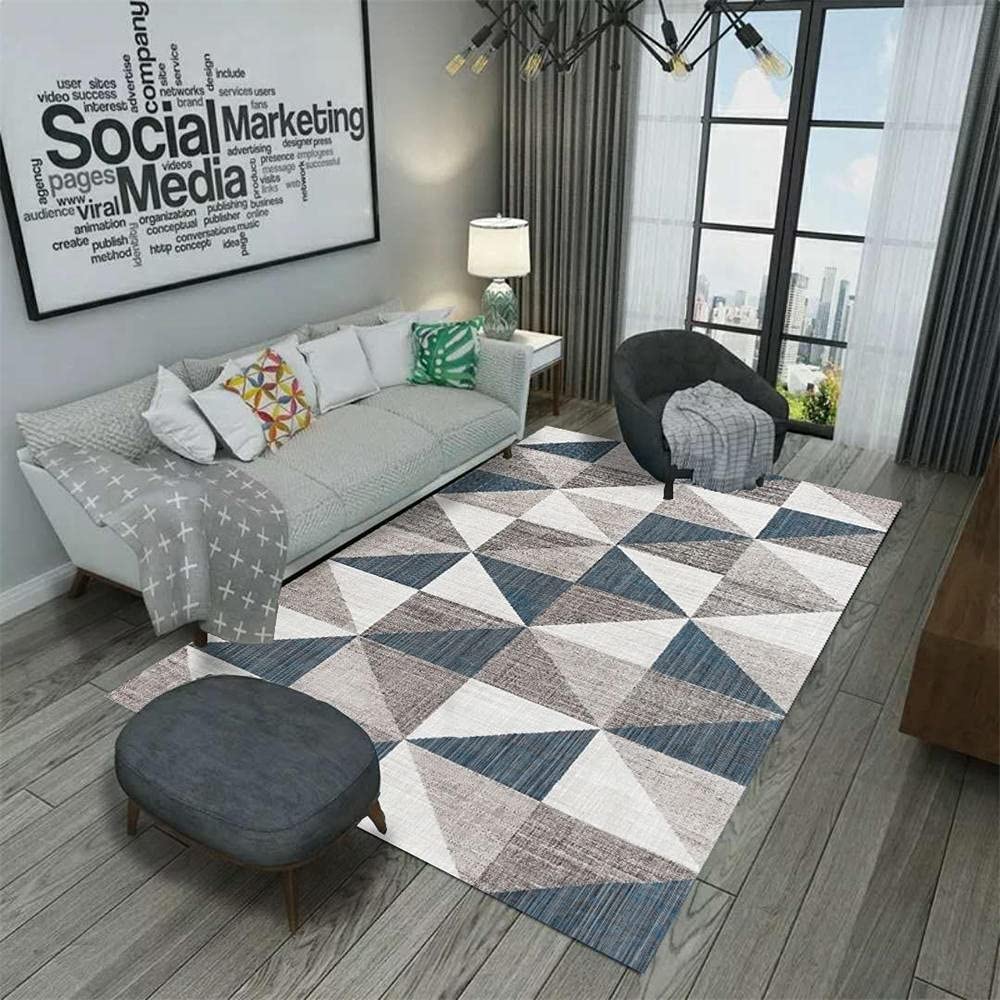 Tapis de chambre garçon triangle blanc bleu brun 100x200cm lavable