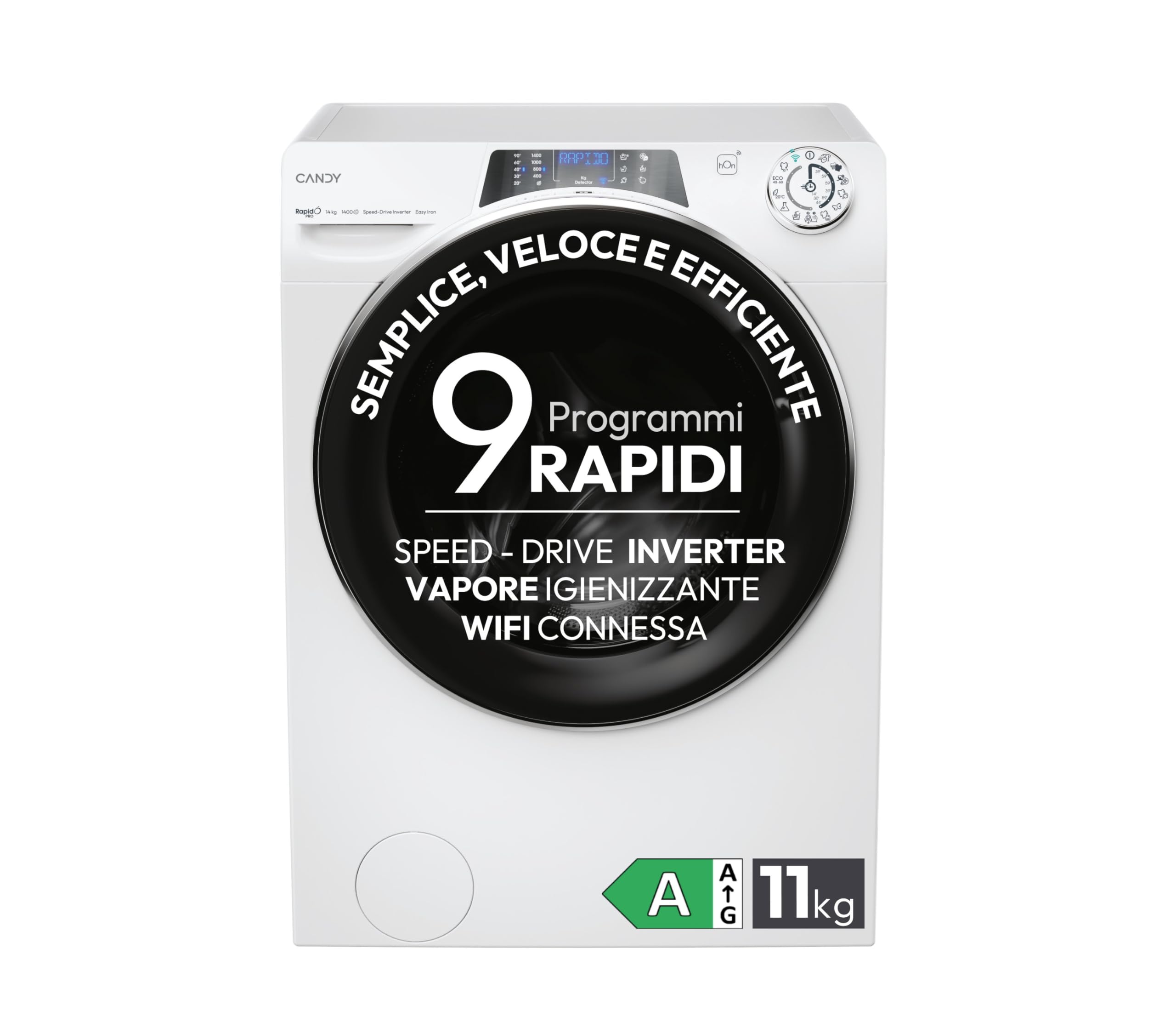 Candy RapidÓ PRO RP 4116BWMBC/1-S Lavatrice Caricamento Frontale 11 kg 1400 Giri/min Bianco, 15+1 programmi, Controllo remoto avanzato e contenuti extra (Wi-Fi + BLE), L x P x A (cm) 60x62x85