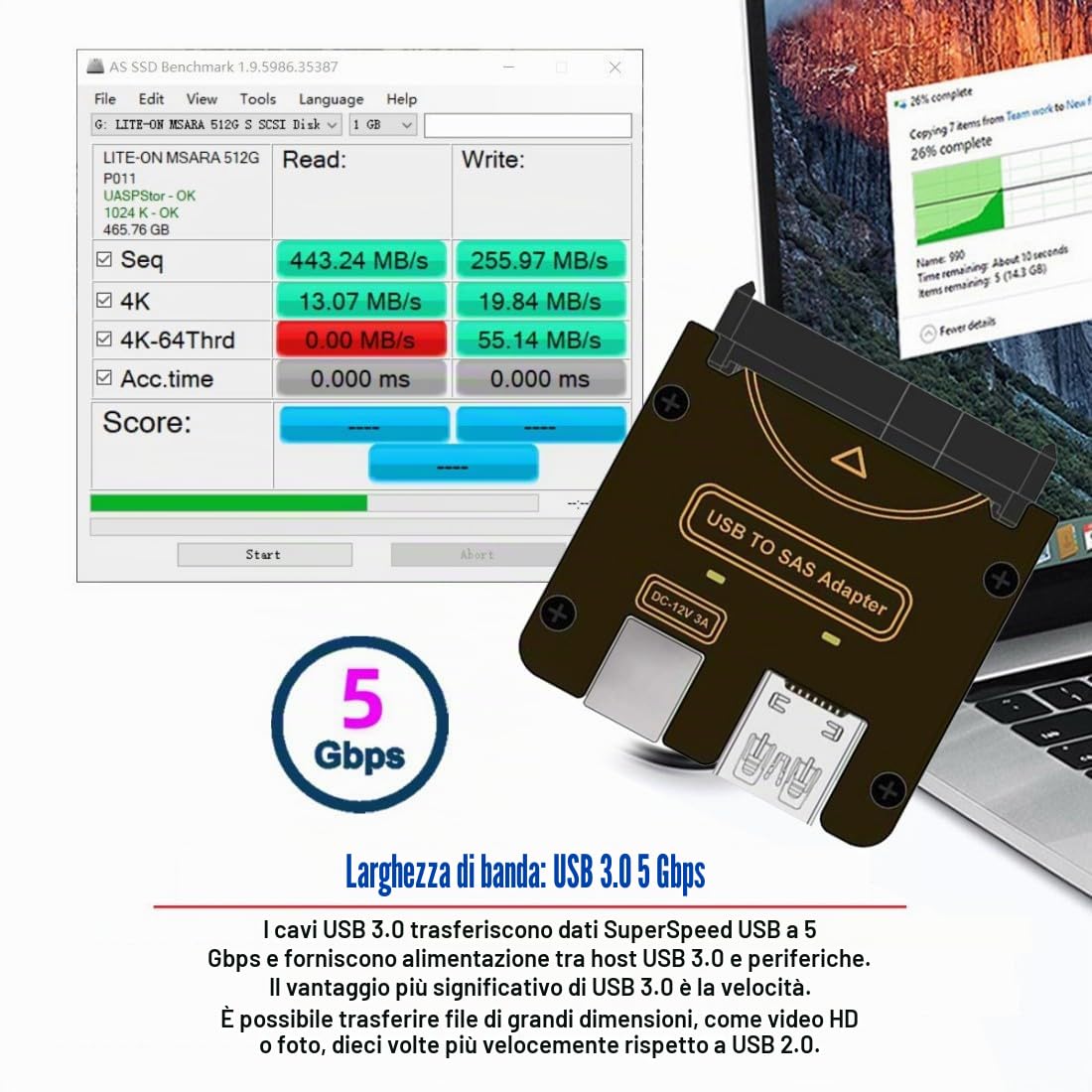 chenyang Adattatore da USB 3.0 a SAS per dischi rigidi SFF-8482 SAS da 2,5/3,5" a USB convertitore adattatore senza alimentazione (alimentazione necessaria per funzionare)