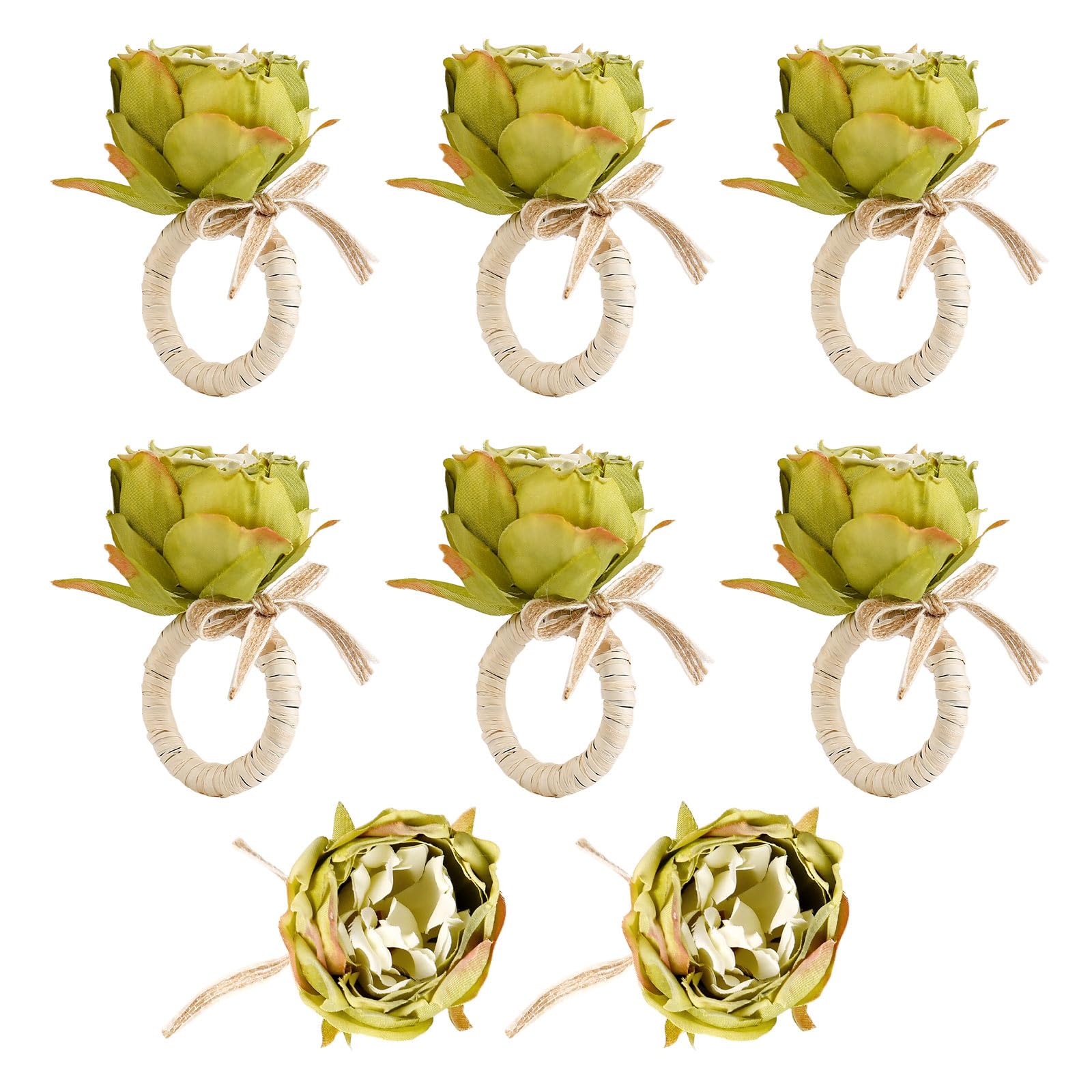Photo 1 of FEKIDO Green Flower Napkin Rings Set of 8