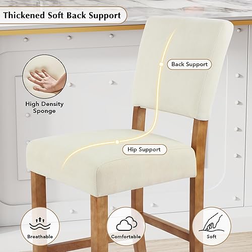 Miniatura 8 de DAGONHIL Juego de 4 taburetes de bar de 24 pulgadas de altura de mostrador, taburetes de bar tapizados con patas de madera, sillas de isla para