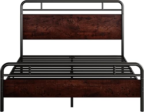 Miniatura 9 de SHA CERLIN Queen Size Bed Frame with Wooden Headboard and Footboard, Rounded Corner Metal Structure, Heavy Duty Slats with Under-Bed Storage, No Box