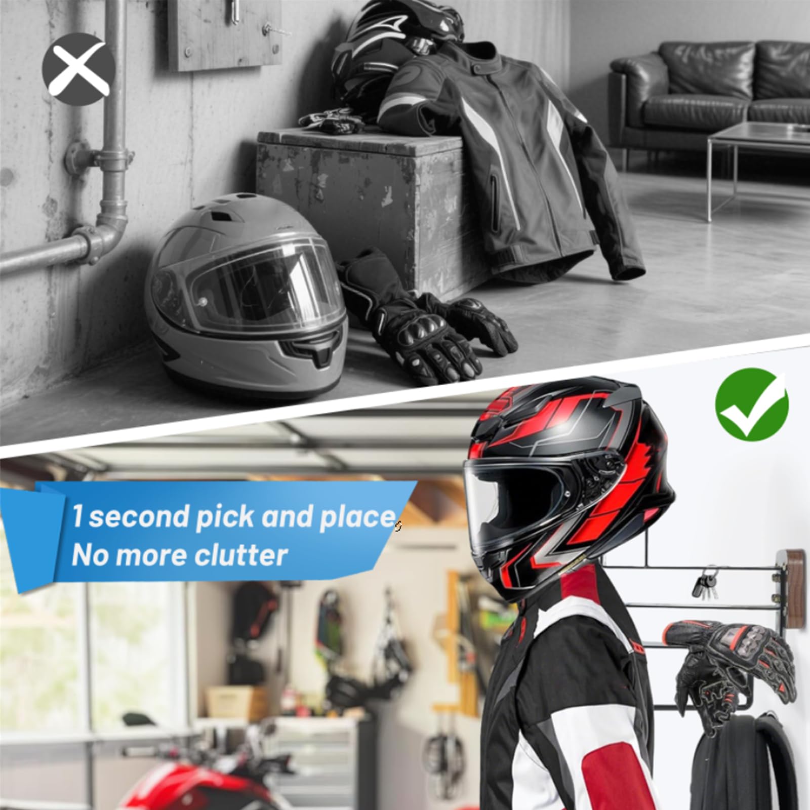 Motorrad Garderobe, Motorradhelm Halterung Wand, Helm Halterung Wand, Helmhalterung Wand für Motorrad Fußball Taktische Ausrüstung Geeignet, Hergestellt aus Edelstahl und Holz