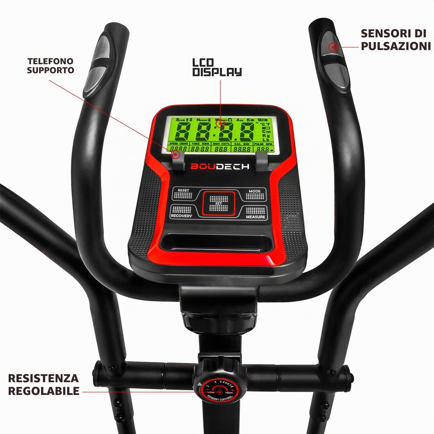 TURBO 9000 - Bici ellittica a resistenza magnetica con volano da 9kg cyclette ellittica cross trainer con display LCD e cardiofrequenzimetro incorporato