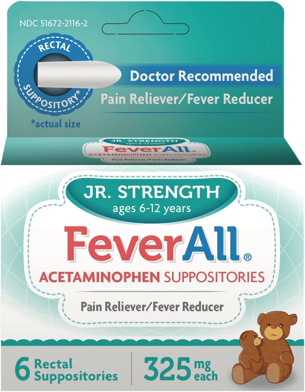 Feverall Acetaminophen Suppositories, JR, 325mg, 6 Count (4 Pack)