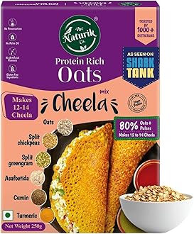 The Naturik Co. Oats Chilla Mix 250g: Instant, Ready-to-Cook Cheela & Dosa Mix with 80% Oats & Pulses, High-Protein Healthy Breakfast Option for Kids & Family | As Seen On Shark Tank