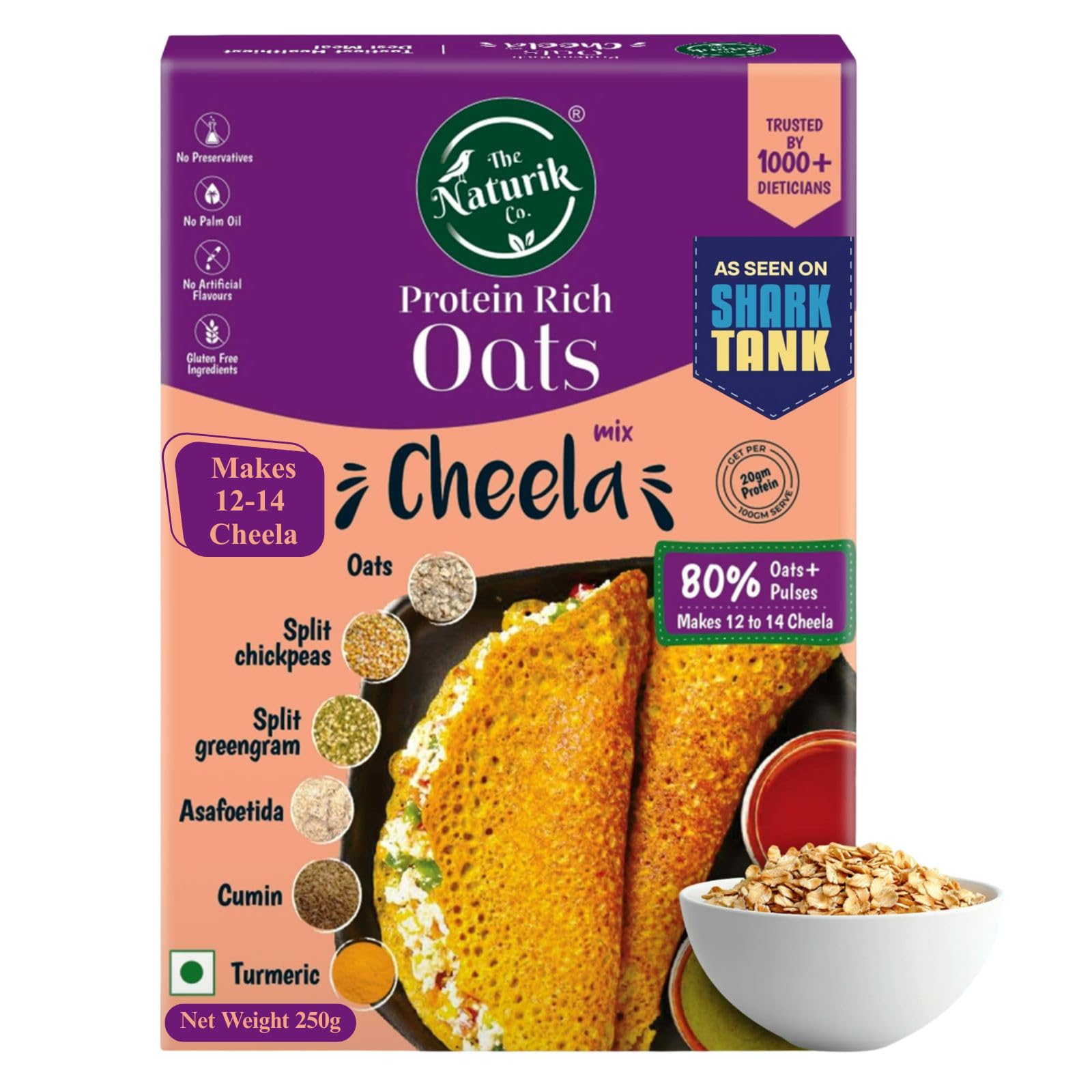 Sponsored Ad - The Naturik Co. Oats Chilla Mix 250g: Instant, Ready-to-Cook Cheela & Dosa Mix with 80% Oats & Pulses, High-Protein Healthy Breakfast Option for Kids & Family | As Seen On Shark Tank
