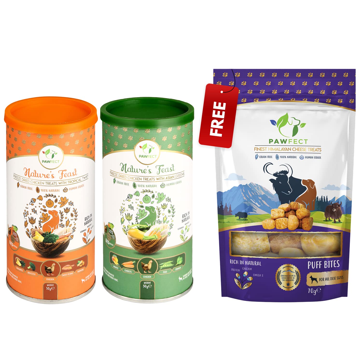 Pawfect - Natures Feast Freeze Dried Grain Free Buy 2 Chicken Treats for Dog (Tropical Twist and Asian Greens) Get Free Puff Bite (2 x 50g + 70g) (B09R1T6JC2) Amazon Price History, Amazon Price Tracker