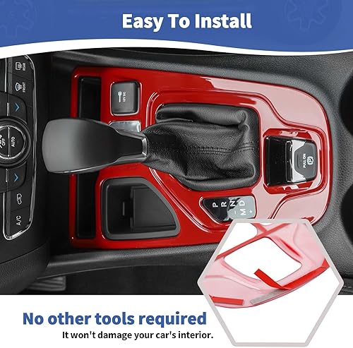 Miniatura 5 de RT-TCZ Para Cherokee Red Gear Shift Panel Cover Trim para Jeep Cherokee 2019 Up Rojo Interior Accesorios
