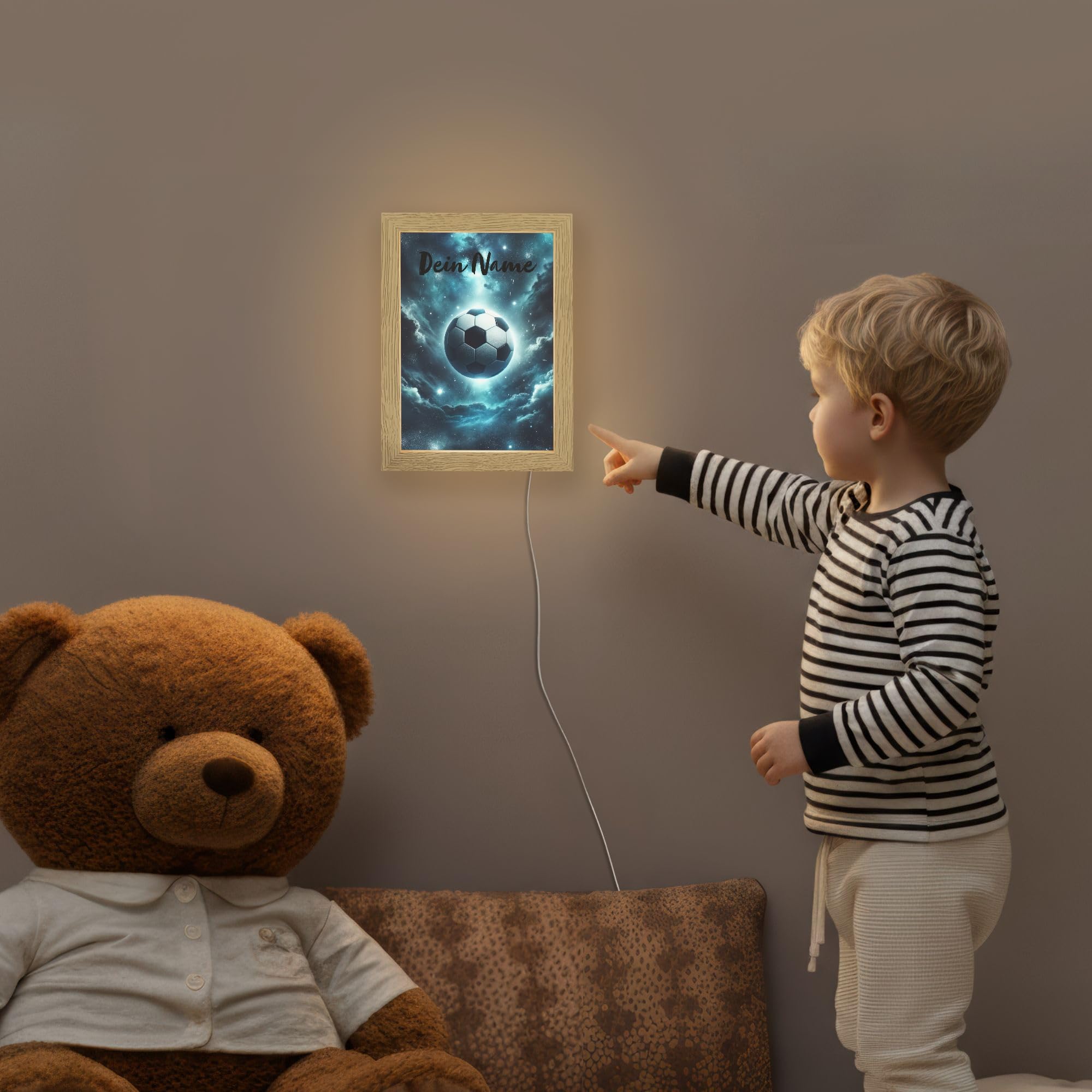 Nachtlichter & Schlummerleuchten Für Kinder Mit Name 15x20 cm Baby Nachtlicht Personalisiert Nachttischlampe Jugendzimmer Fußball - Galaxie - Raumfahrt - Sport - Blau