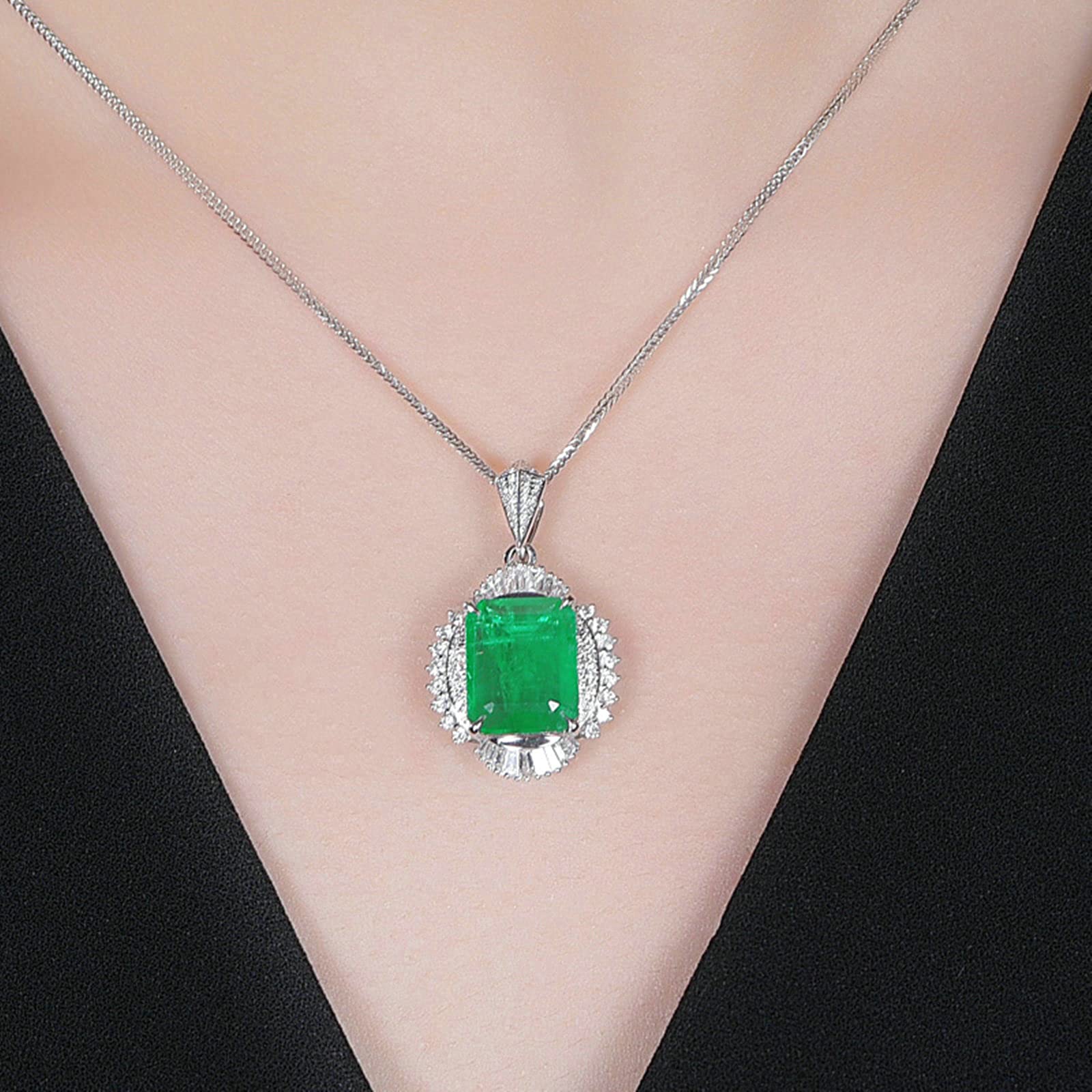 Collar para Mujer, Flor con Esmeralda creada por Muchacho de 3 Quilates, Oro de 18 Quilates/Plata de Ley 925, Collares con Colgante para Mujeres y niñas, Regalo para el día de la Madre/día de San
