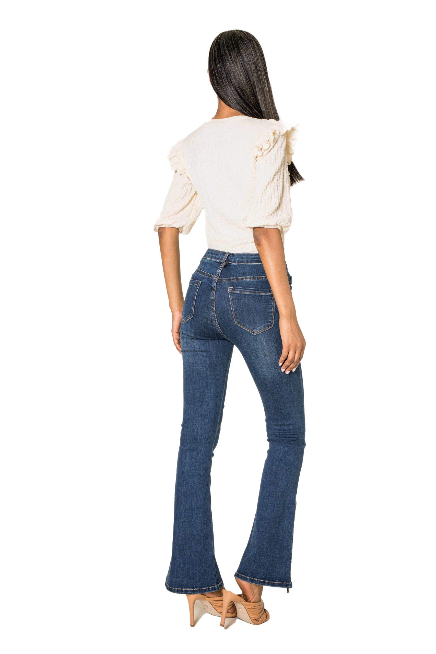 Nina Carter P151 Jeans da donna Flared Bootcut zip look usato jeans svasati