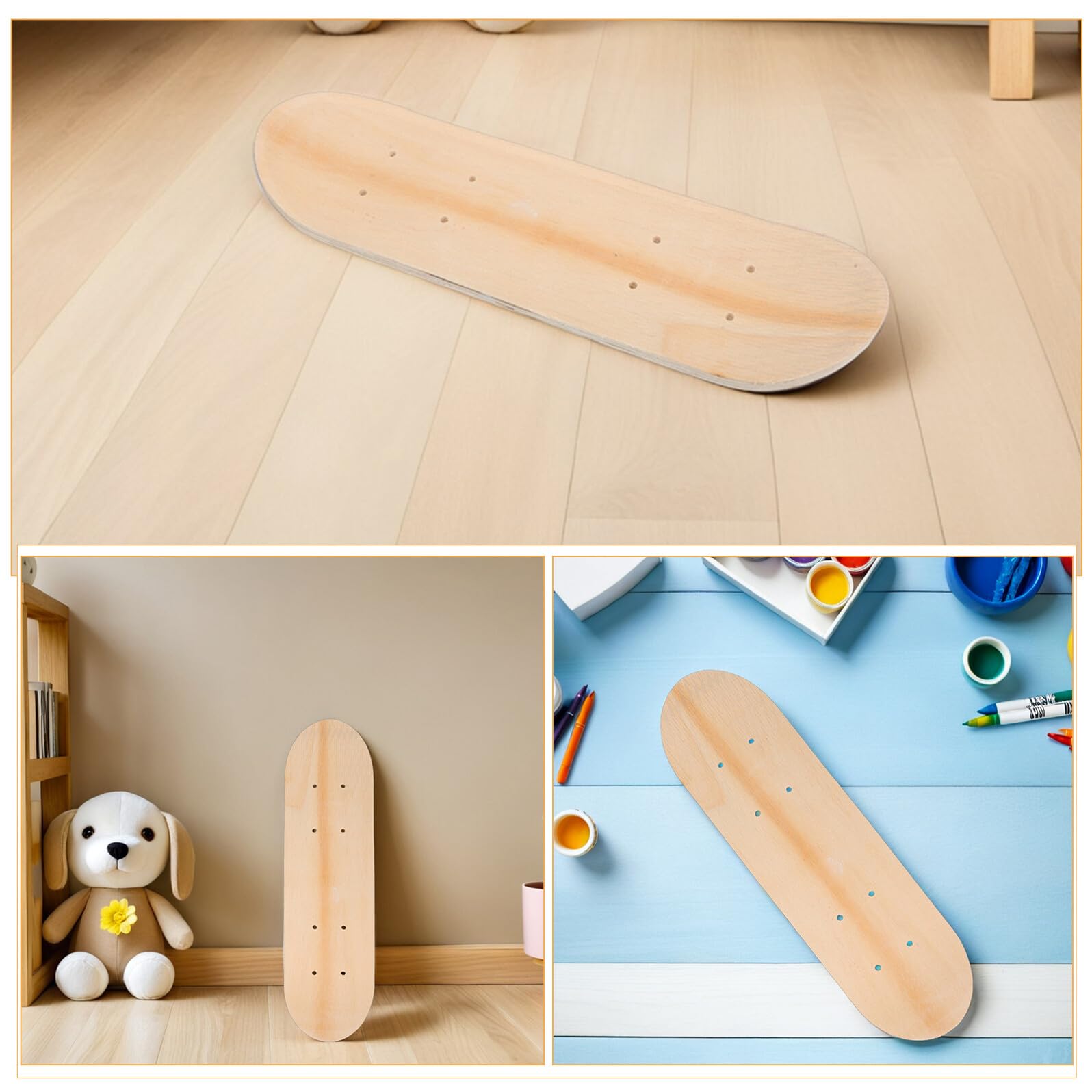 PRETYZOOM Tablas de Skate de Madera sin Terminar 7 Capas Beige 3 Piezas