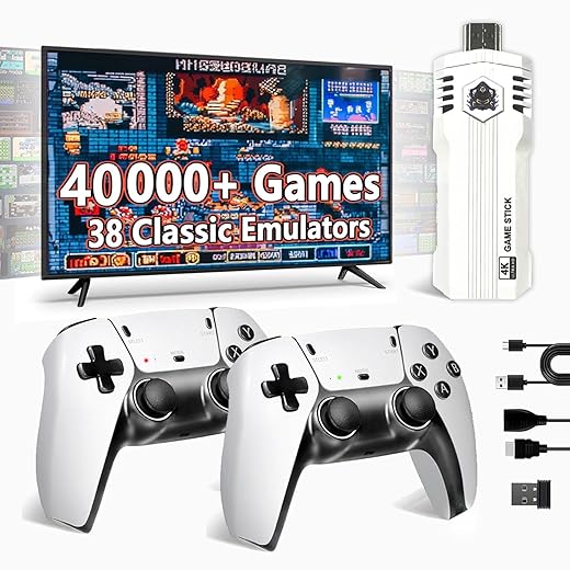 Upgrade Retro Game Stick Pro, Wireless Retro Gaming Console with 40000+ Games, Built-in 38 Game Emulators, Plug and Play Video Games for TV, 4K, Retro Game Console with Dual 2.4G Controllers