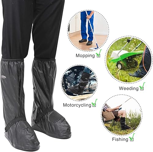 Miniatura 15 de DJZSSXLW - Fundas impermeables para zapatos de lluvia y nieve, botas de motocicleta para mujeres y hombres, color negro (XL)