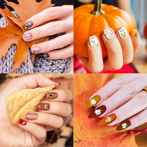 Miniatura 6 de Whaline Kit de 10 hojas de placas de estampado de arte de uñas de otoño, calabazas de Feliz Acción de Gracias, gnomo de hoja de arce, a cuadros,