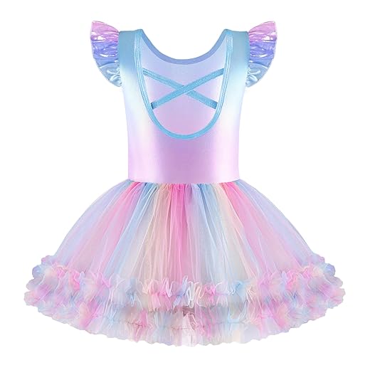 Zaclotre Vestidos de dança tutu para meninas com babados e mangas cruzadas nas costas, collant de balé infantil, fantasia de bailarina