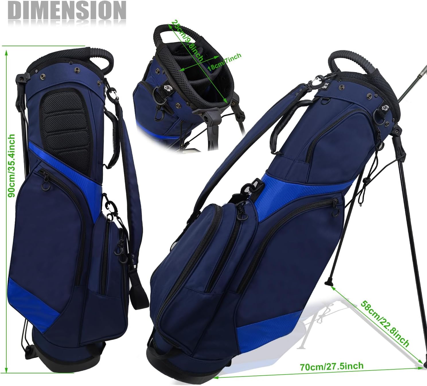 Sunday Golf Bag with Strap & Stand, Lightweight Golf Stand Bags with Rain Cover/5 Zippered Pockets/Golf Ball Holder, Golf Club Bag with 5-Way Divider Top Holds 14 Clubs for Men Women