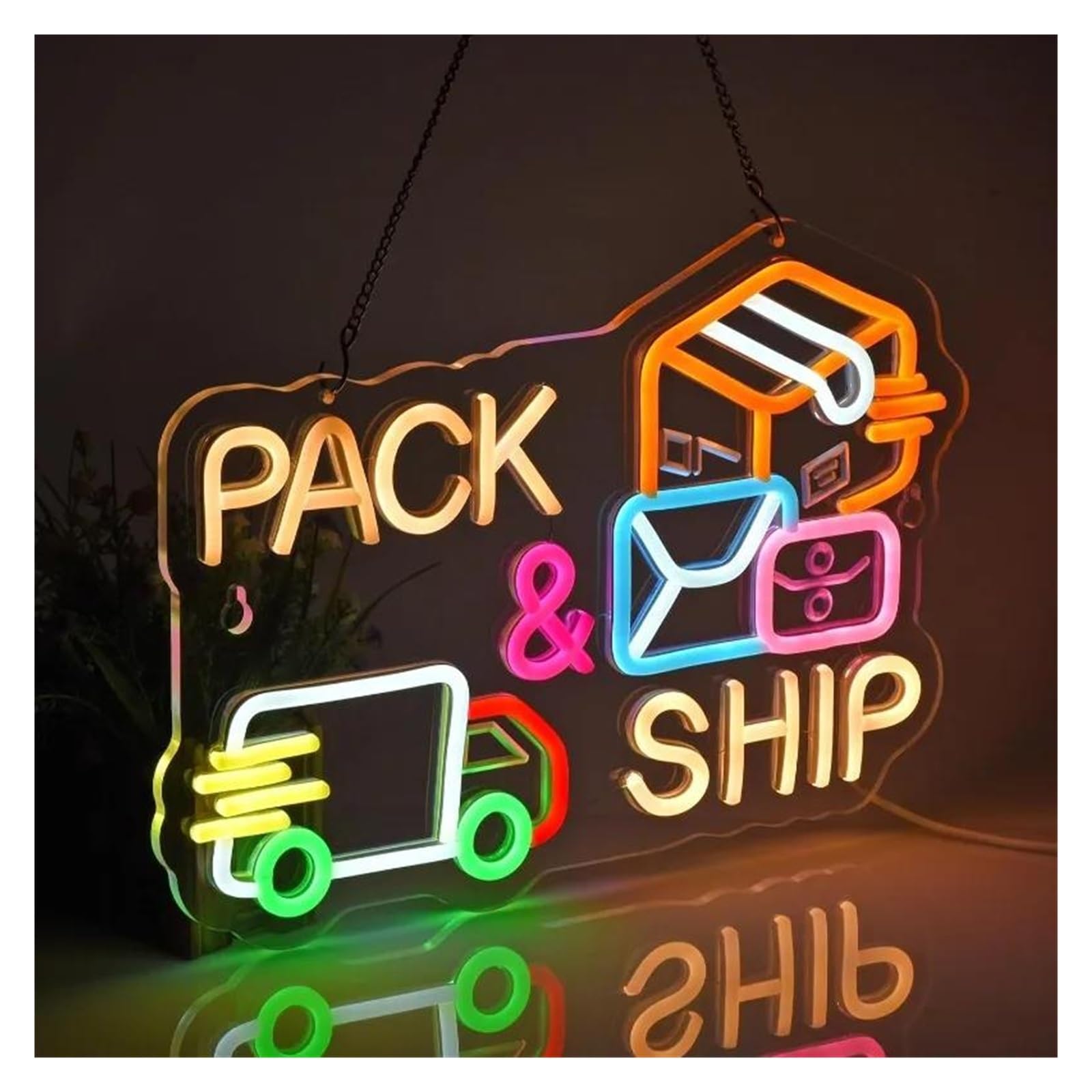 Luces de neón Empacar Y Enviar Servicio Exprés Con Luz De Neón Para Empresa De Entrega, Centro, Almacén, Venta Al Por Menor, Decoración Comercial, 27cm×39cm