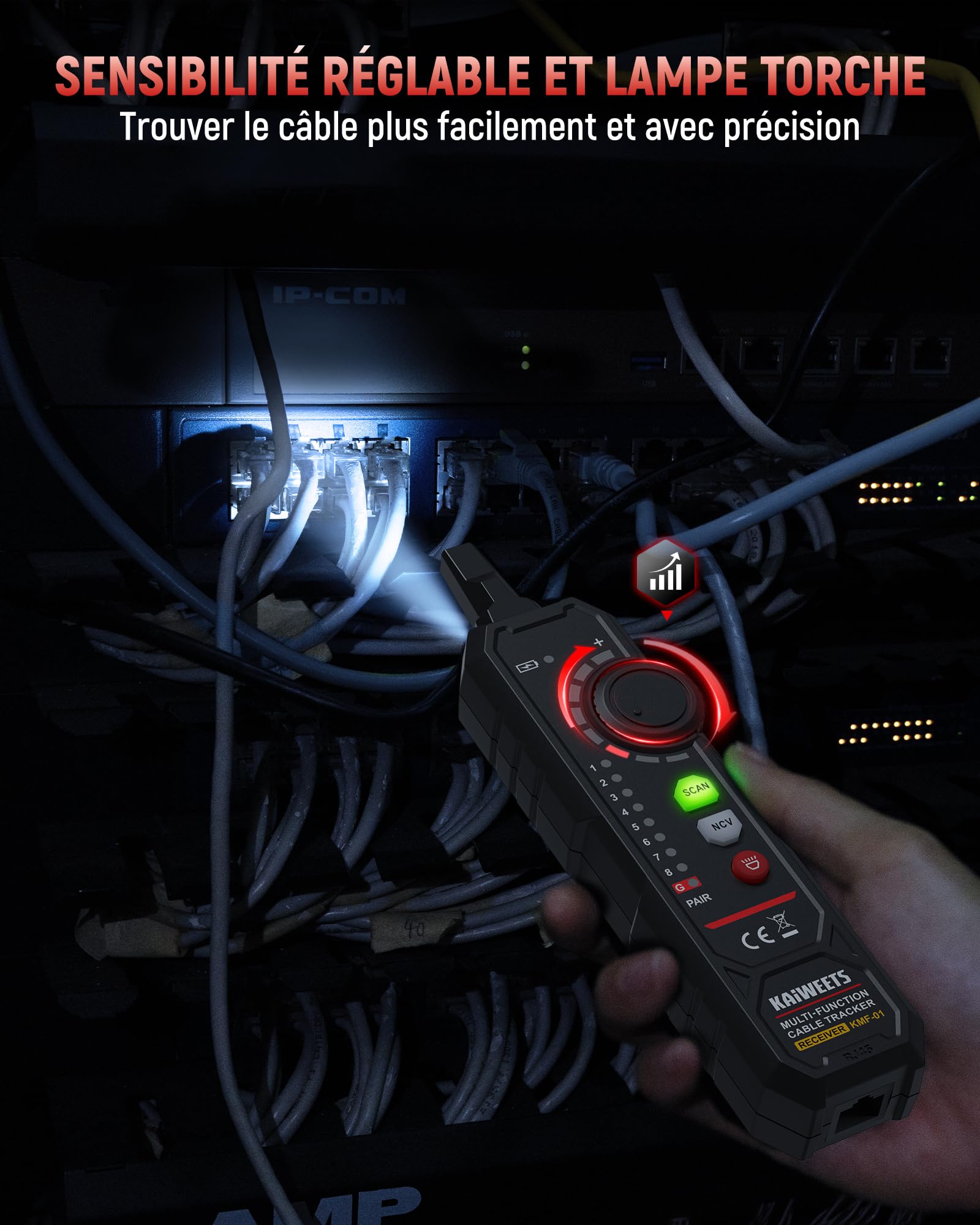 KAIWEETS Multimètre Numérique & Détecteur de Câbles 3-en-1, Multimètre Digital Automatique de Valeur Efficace Vraie 4000 Comptes, Testeur de Câbles RJ45/RJ11 et NCV pour Electriciens, Bricoleurs, Etc