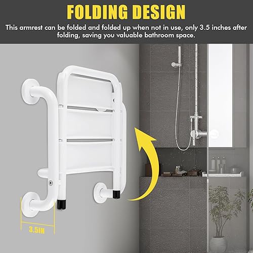 Miniatura 3 de YUCHENGTECH Asiento de ducha plegable montado en la pared con barra de agarre, asiento de ducha plegable para montaje en pared, banco de ducha con