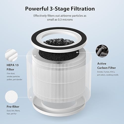 Miniatura 3 de Paquete de 2 filtros de repuesto True HEPA para purificadores de aire HIMOX H06 y Afloia Gala, filtración de 3 etapas con carbón activado